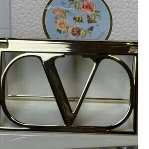Valentino Gold Iconic V-Logo Compact Mirror - approx 4” x 2.5” - NEW no box